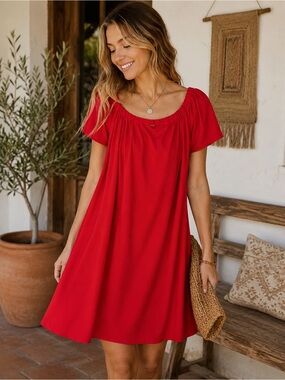 BP. Red Boho Peasant Mini Dress Size Large